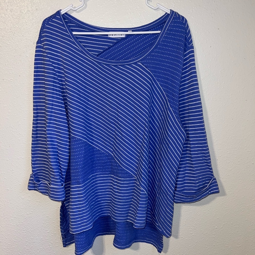Habitat Blue and White Striped Patchwork Knit Top